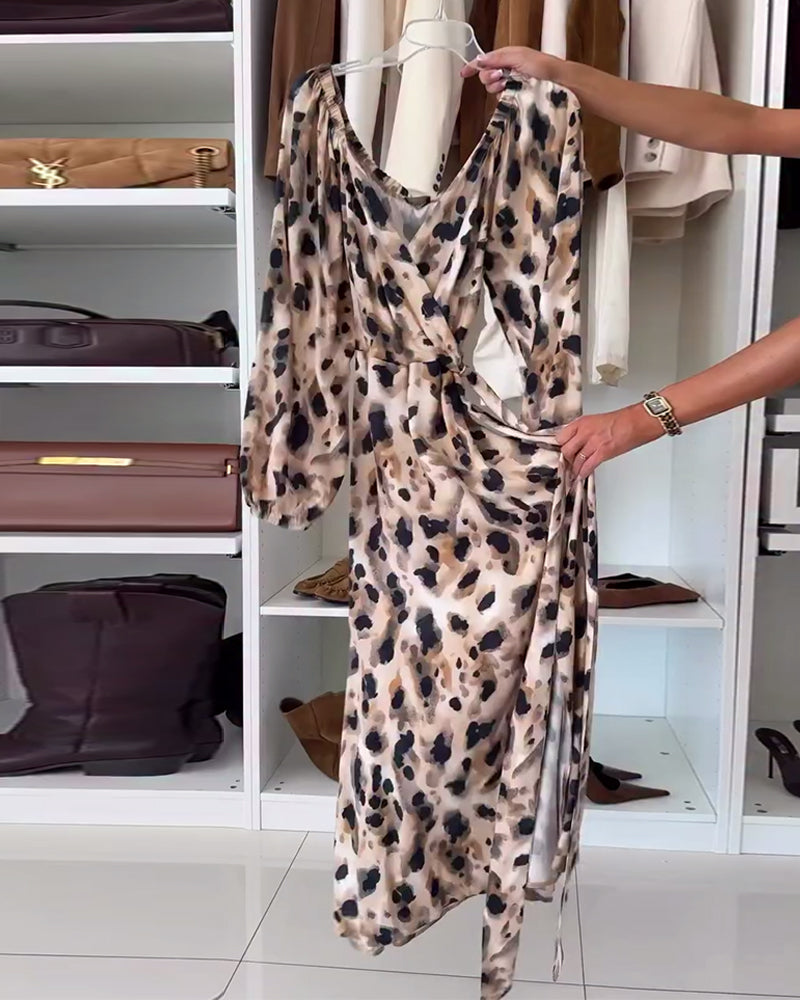Vestido Maxi Escote V Estampado Mangas Abullonadas Celeste™