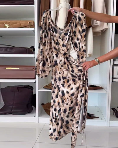 Vestido Maxi Escote V Estampado Mangas Abullonadas Celeste™