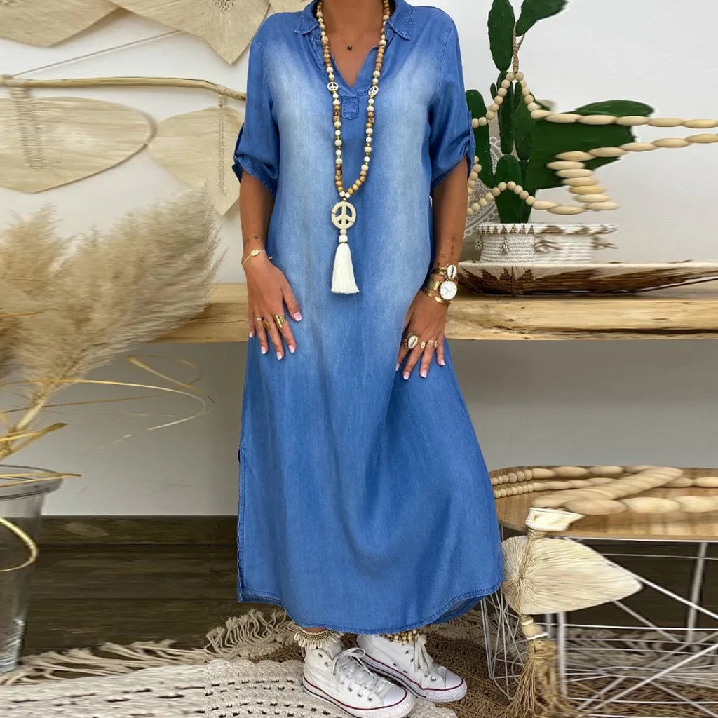 Camila™ Vestido Maxi Denim