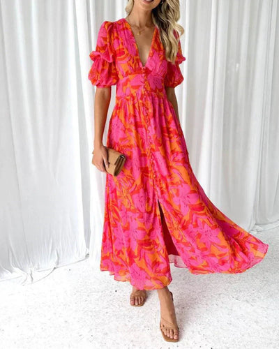 Catalina™ Vestido Largo Rojo & Rosa