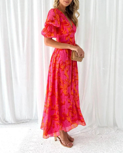 Catalina™ Vestido Largo Rojo & Rosa