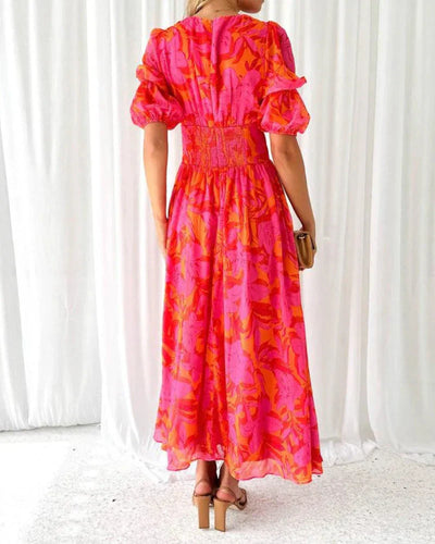 Catalina™ Vestido Largo Rojo & Rosa