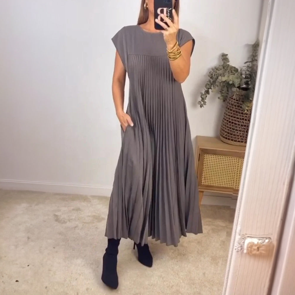 Vestido Midi Plisado a Rayas Justina™