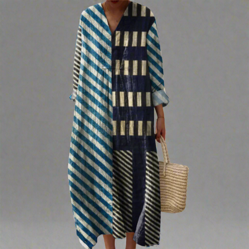 Camila™ Vestido Patchwork Rayas Midi