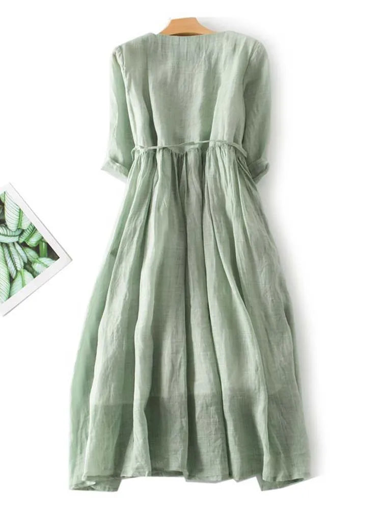 Camila™ Vestido Retro Cuello Redondo