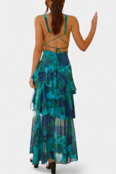 Vestido de Gasa Escote V Capas Fluidas Violeta™