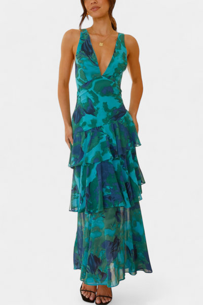 Vestido de Gasa Escote V Capas Fluidas Violeta™