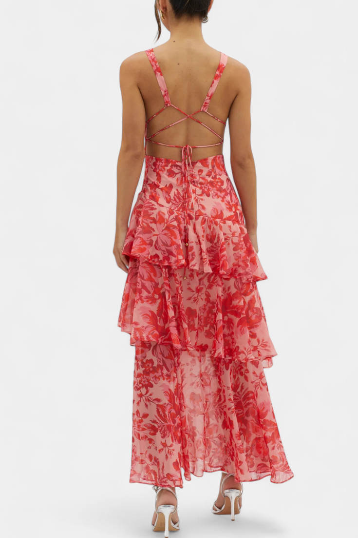 Vestido de Gasa Escote V Capas Fluidas Violeta™