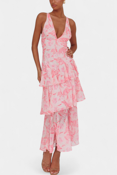 Vestido de Gasa Escote V Capas Fluidas Violeta™
