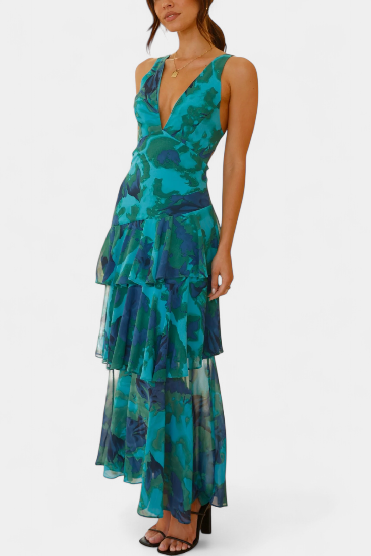 Vestido de Gasa Escote V Capas Fluidas Violeta™