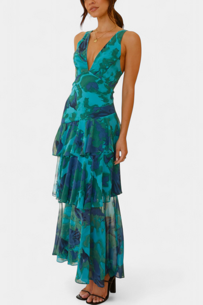 Vestido de Gasa Escote V Capas Fluidas Violeta™