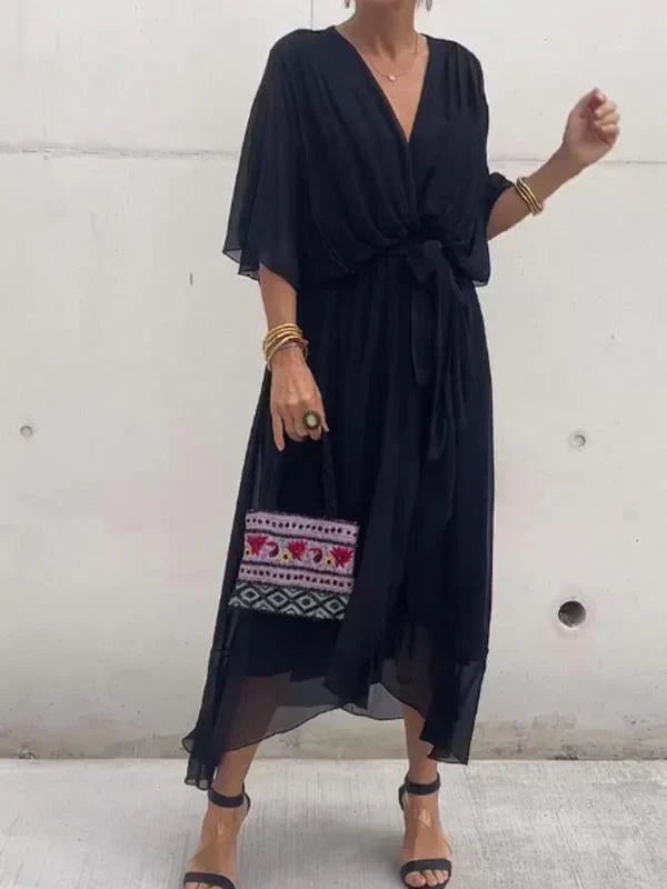Renata™ Vestido de Gasa Escote V